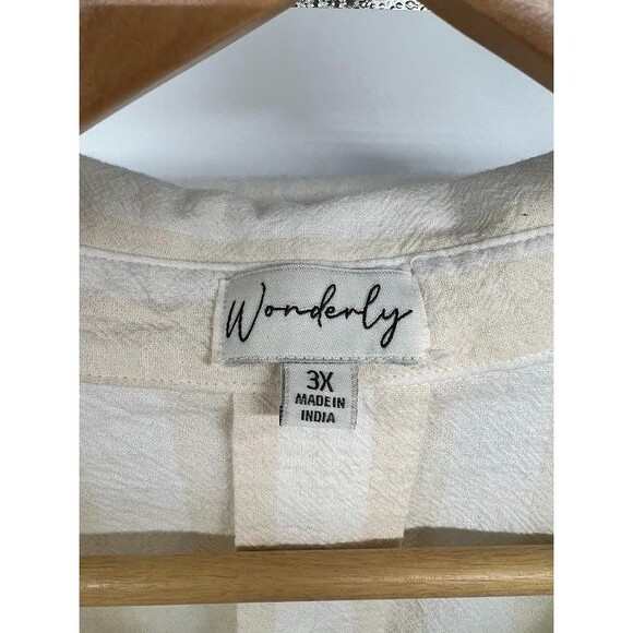 Wonderly Women's Plus Size 3X Shirt Dress White/Tan Vertical Stripes - Picture 2 of 5